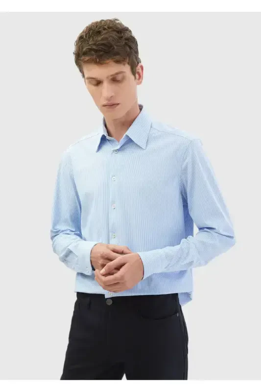 Классическая рубашка Regular Fit с синими полосками - 1