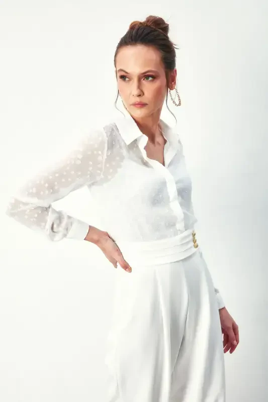 Классическая рубашка с рисунком - ЭКРУ - SATEEN