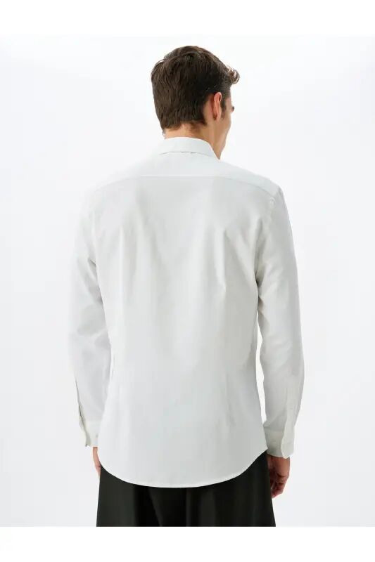 Классическая рубашка Slim Fit с длинным рукавом, полуитальянский воротник, смесовый хлопок - Белый - 4