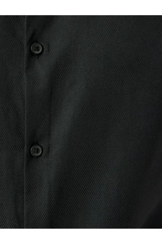 Классическая рубашка Slim Fit с длинным рукавом, полуитальянский воротник, смесовый хлопок - Черный - 6