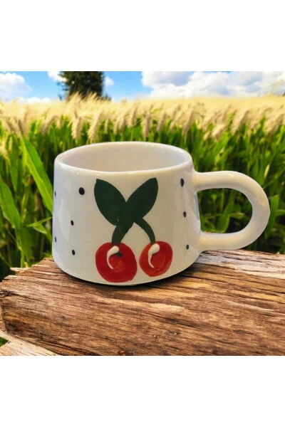 Классическая вишневая керамическая кружка для кофе двойного размера - 4