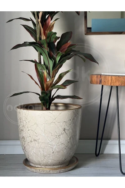 Классический горшок с поддоном 30cmx28cm Lily Stone Gold White - 3