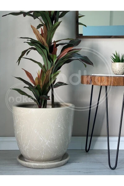 Классический горшок с поддоном 30cmx28cm Mia Stone мраморный узор - ODKA (1)