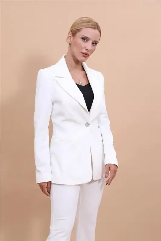 Классический пиджак с воротником - Экри - 7