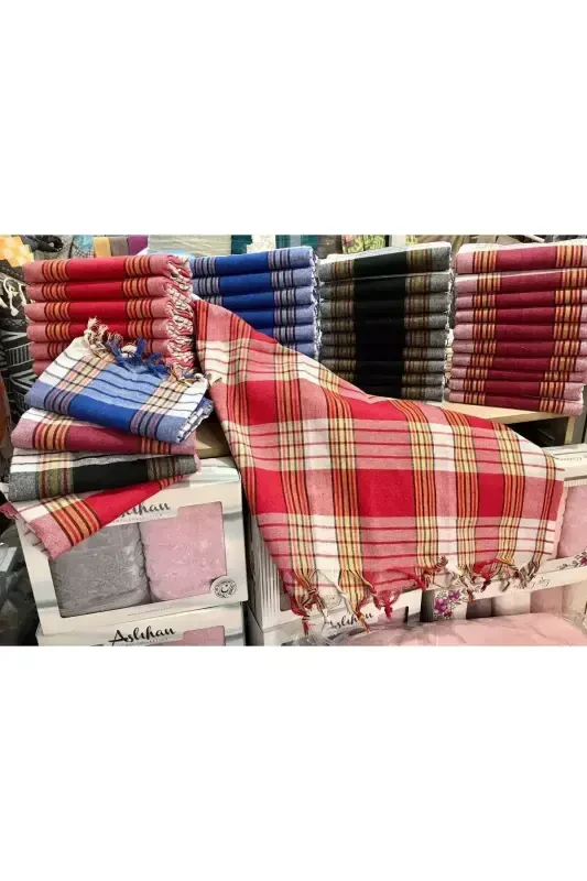 Классическое турецкое полотенце для хамама, 100% хлопок, 80x180 см. - красный - 6