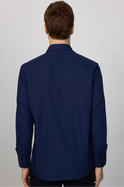 Klassik Fit Uzun Yengli Paxta Oson Temir Qilish Tuz Ko'k Erkak Ko'ylagi - 5