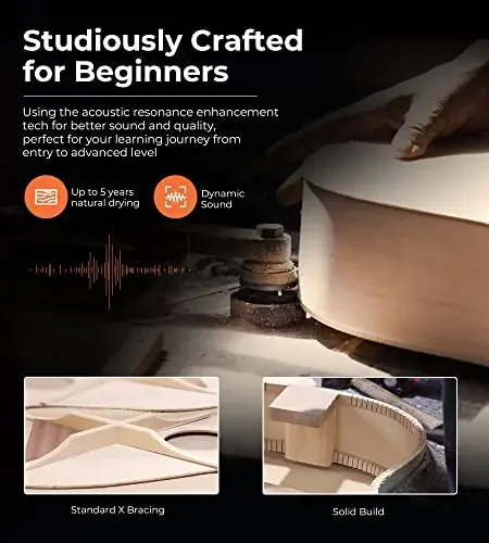 Klassik Gitara To'liq O'lcham 4/4 Ispan Uslubi Klassik Gitara, 39 dyuymli Neylon Torli Gitara, Boshlovchi Kattalar uchun Ideal, Qattiq Sidr Ustki, Vangoa tomonidan - 5