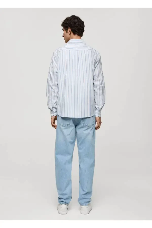 Klassik Kesimdagi Paxta Zig‘ir Rustik Chiziqli Ko‘ylak - 4