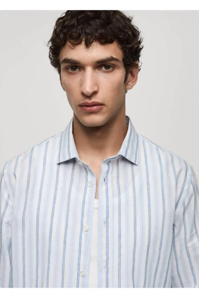 Klassik Kesimdagi Paxta Zig‘ir Rustik Chiziqli Ko‘ylak - 7