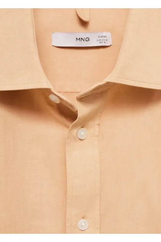 Klassik kesimli zig'ir ko'ylak - Shaftoli - MANGO MAN
