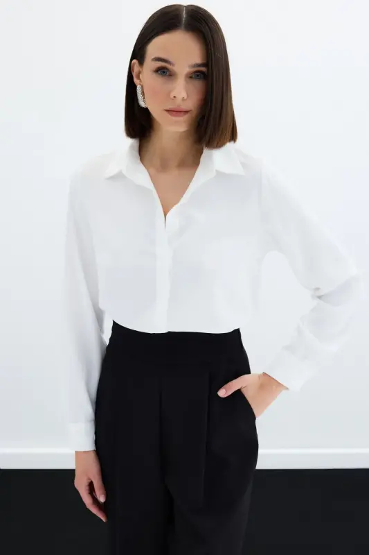 Klassik Oddiy Ko'ylak - Ekru - 3