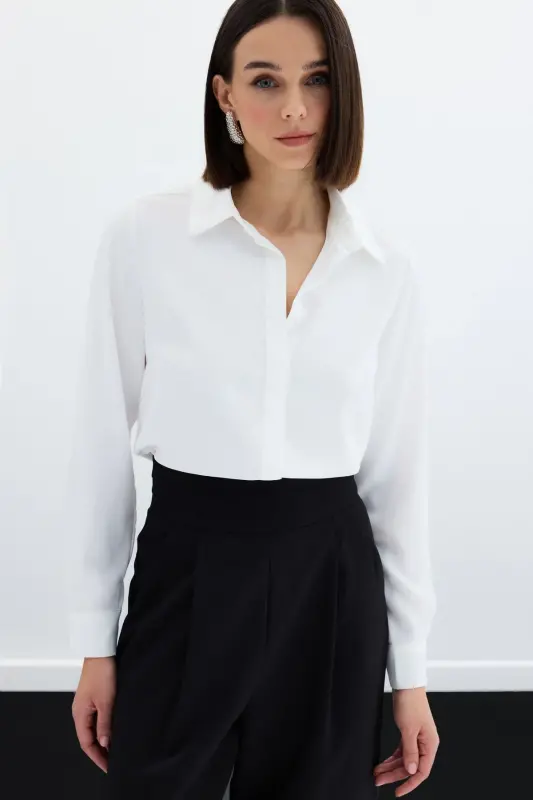 Klassik Oddiy Ko'ylak - Ekru - 4