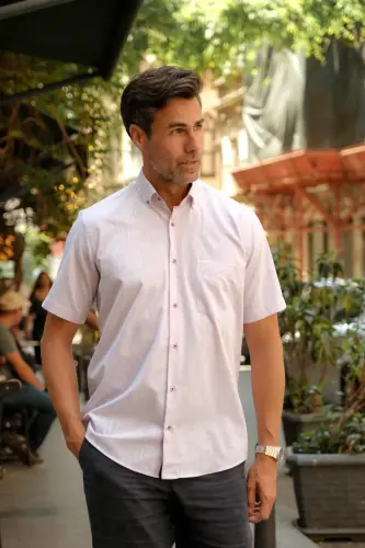 Klassik Qisqa Qol Keten Yoqa Tugmali Sovg'a Qutili Erkak Ko'ylak Fs-003626 - Bordo-Bordo - 6