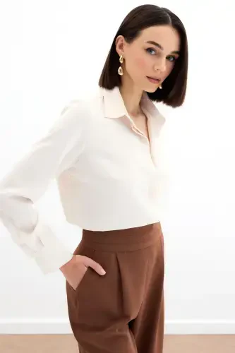 Klassik tekis ko'ylak - Bej-BEJ - 3