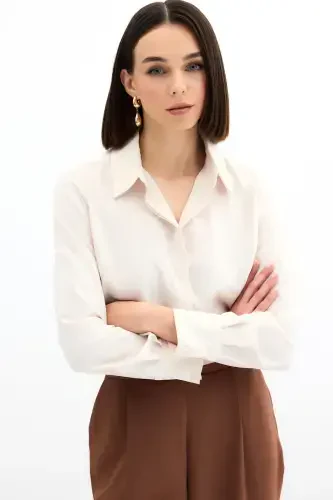 Klassik tekis ko'ylak - Bej-BEJ - 4