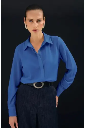 Klassik To‘g‘ri Ko‘ylak - Indigo - Indigo - SATEEN (1)