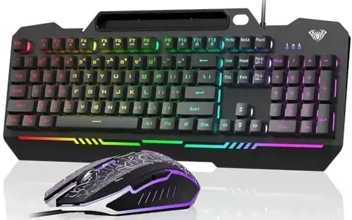 Клавиатура AULA, T102 104 клавиши Игровая клавиатура и мышь Комбо с RGB подсветкой PC клавиатура, Всеметаллическая панель Водонепроницаемая Подсветка Тихая компьютерная клавиатура, USB проводная клавиатура для MAC Xbox PC геймеров - MODAZONE