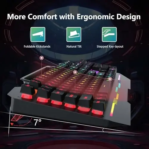 Клавиатура AULA, T102 104 клавиши Игровая клавиатура и мышь Комбо с RGB подсветкой PC клавиатура, Всеметаллическая панель Водонепроницаемая Подсветка Тихая компьютерная клавиатура, USB проводная клавиатура для MAC Xbox PC геймеров - 3