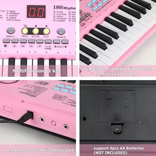 Klaviatura Pianino 61 kalitli Elektr Digital Pianino Musiqa klaviaturasi w/Mikrofon Portativ Pianino Bolalar yangi Boshlanuvchilar Tug'ilgan kun Rojdestvo Sovg'alari Pushti - 5