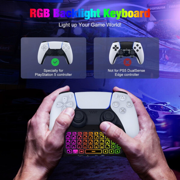 Клавиатура с подсветкой MoKo RGB для контроллера PS5, беспроводной мини-геймпад Chatpad для PlayStation 5 с обновленным встроенным динамиком и 3,5-мм аудиоразъемом для аксессуаров контроллера PS5 - 10