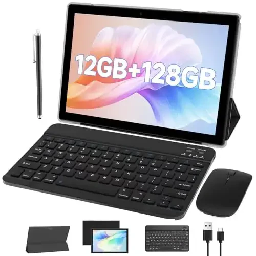 Android Tablet with Keyboard protect Case Mouse Stylus 10 Inch Tablet 2 in 1 Tablets Set 12GB+128GB/1TB Expandable Dual camera Tablets PC 10.1