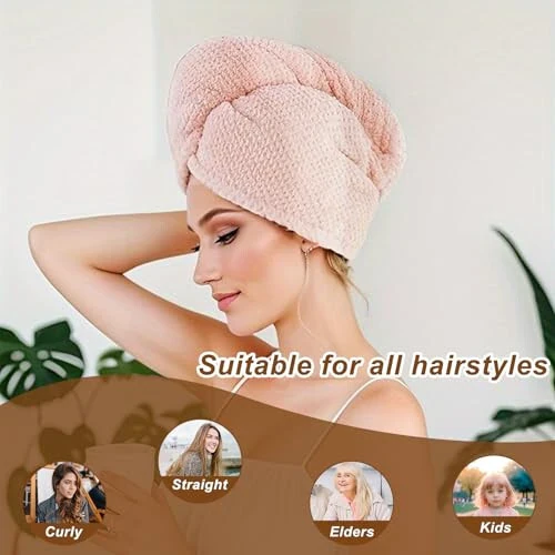 Kldnkig Soft Microfiber Hair Drying Towel Wrap, 5 Pack Elastic Hair Turbans for Fast Drying, Ideal for Women, Curly Wet Hair - Kldnkig (1)