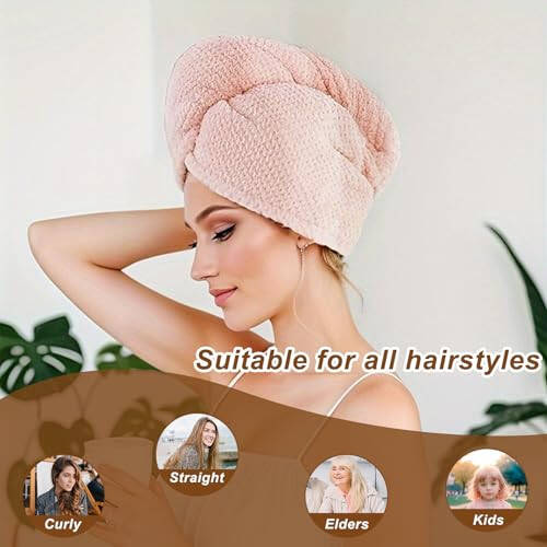 Kldnkig Soft Microfiber Hair Drying Towel Wrap, 5 Pack Elastic Hair Turbans for Fast Drying, Ideal for Women, Curly Wet Hair - 2