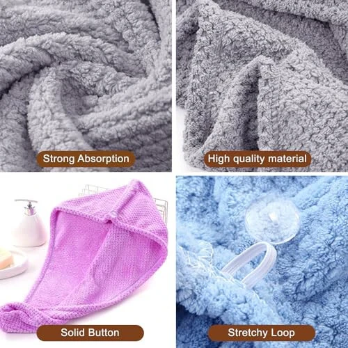 Kldnkig Soft Microfiber Hair Drying Towel Wrap, 5 Pack Elastic Hair Turbans for Fast Drying, Ideal for Women, Curly Wet Hair - 3