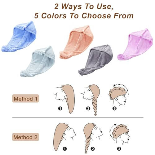 Kldnkig Soft Microfiber Hair Drying Towel Wrap, 5 Pack Elastic Hair Turbans for Fast Drying, Ideal for Women, Curly Wet Hair - 4