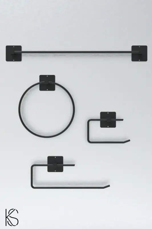 Клейкий черный набор для ванной из 4 предметов, длинная вешалка для полотенец, рулон - KILINÇ STORE