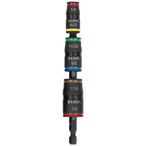 Klein Tools 32907 Impact Driver, 7-in-1 SAE Impact Socket Set, Flip Socket Set with 1/4, 5/16, 11/32, 3/8, 7/16 and 1/2-Inch Nut Driver Sizes and 1/4-Inch Bit Holder, 5-Inch Shaft - 1