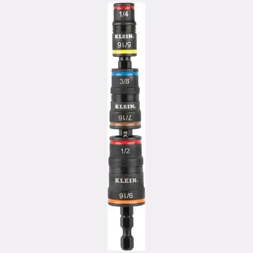 Klein Tools 32910RCHT Impact Driver, 7-in-1 SAE Impact Socket Set with Ratcheting Handle, Flip Socket with 1/4, 5/16, 3/8, 7/16, 1/2 and 9/16-Inch Nut Driver Sizes and 1/4-Inch Bit Holder - 4