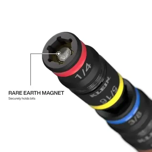 Klein Tools 32914HD 14-in-1 zarba bilan baholangan Flip Socket to'plami, SAE va metrik o'lchamlar, 12 ta olti burchakli haydovchi va bit ushlagichli magnit rozetka to'plami, yostiqli tutqich - 3