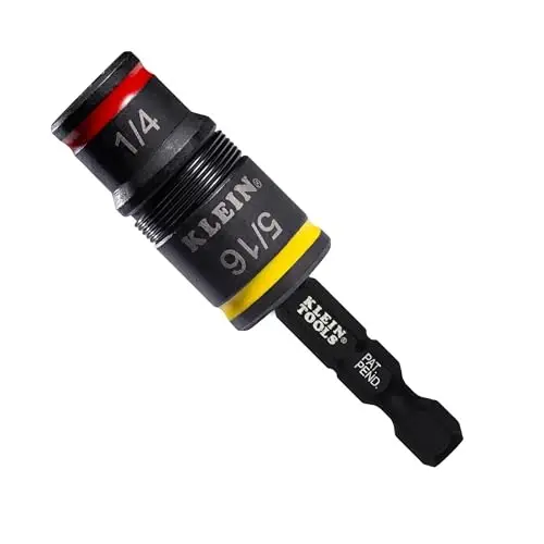 Klein Tools 32931 3-in-1 SAE Impact Socket Set, 1 Flip Socket with 1/4 and 5/16 Nut Driver Sizes and 1/4-Inch Bit Holder, Impact Rated 2-Inch Shaft - 1
