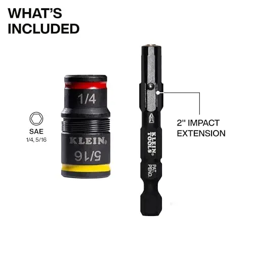 Klein Tools 32931 3-in-1 SAE Impact Socket Set, 1 Flip Socket with 1/4 and 5/16 Nut Driver Sizes and 1/4-Inch Bit Holder, Impact Rated 2-Inch Shaft - 2