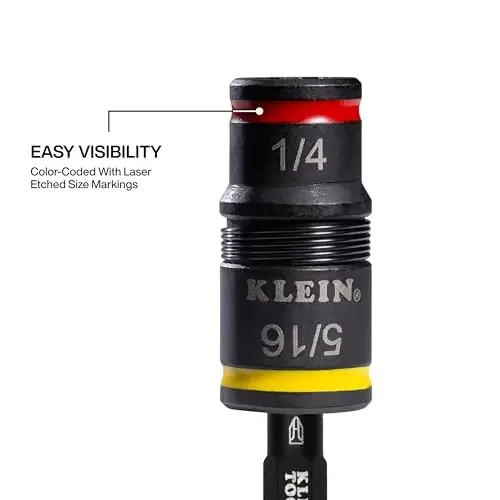 Klein Tools 32931 3-in-1 SAE Impact Socket Set, 1 Flip Socket with 1/4 and 5/16 Nut Driver Sizes and 1/4-Inch Bit Holder, Impact Rated 2-Inch Shaft - 3
