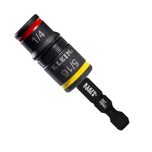 Klein Tools 32931 3-in-1 SAE Impact Socket Set, 1 Flip Socket with 1/4 and 5/16 Nut Driver Sizes and 1/4-Inch Bit Holder, Impact Rated 2-Inch Shaft - KLEIN TOOLS