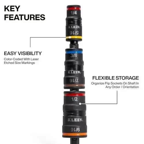 Klein Tools 32933 Impact Driver, SAE 7-in-1 Impact Socket Set, 3 Flip Sockets with 6 Hex Driver Sizes and 1/4-Inch Bit Holding Feature, Impact Rated 5-Inch Shaft - 3