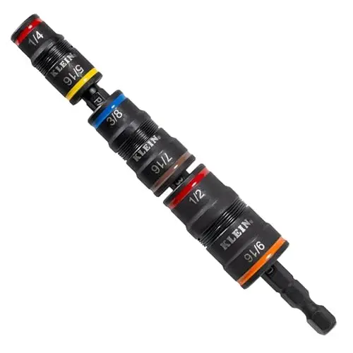 Klein Tools 32933 Impact Driver, SAE 7-in-1 Impact Socket Set, 3 Flip Sockets with 6 Hex Driver Sizes and 1/4-Inch Bit Holding Feature, Impact Rated 5-Inch Shaft - 1