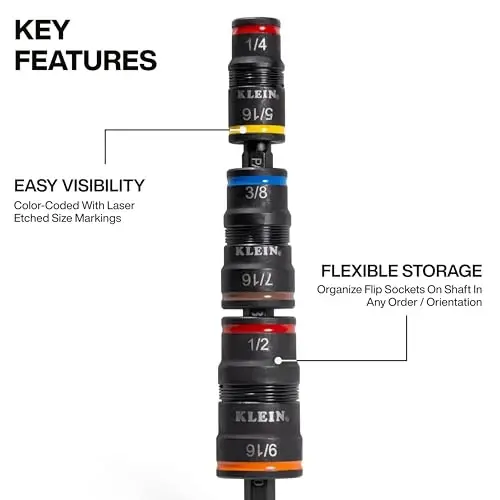 Klein Tools 32933 Ударная отвертка, набор ударных бит SAE 7 в 1, 3 поворотные головки с 6 размерами шестигранных бит и функцией удержания бит 1/4 дюйма, ударная нагрузка 5 дюймов - 3