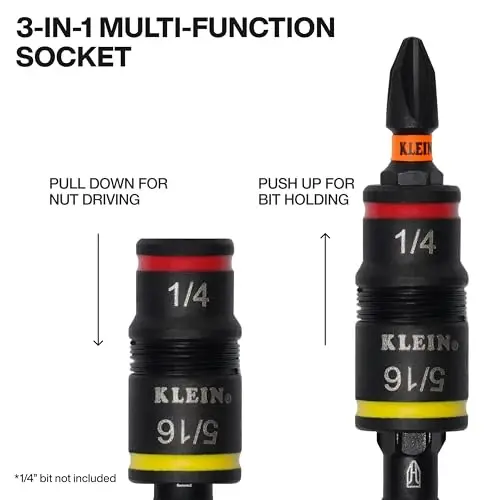 Klein Tools 32933KIT SAE and Metric Impact-Rated Socket Set, 6 Flip Sockets with 12 Hex Driver Sizes, 1/4-Inch Bit Holder, Two Impact-Rated 5-Inch Shafts - 4