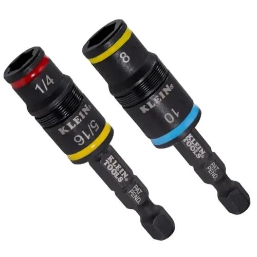 Klein Tools 80213 2-Piece Impact Socket Set, SAE and Metric Flip Socket Set, 4 Hex Nut Driver Sizes and 1/4-Inch Bit Holder, 2-Inch Shafts - KLEIN TOOLS
