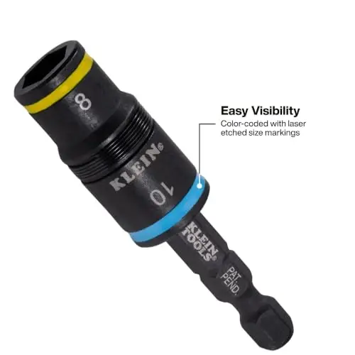 Klein Tools 80213 2-Piece Impact Socket Set, SAE and Metric Flip Socket Set, 4 Hex Nut Driver Sizes and 1/4-Inch Bit Holder, 2-Inch Shafts - 4