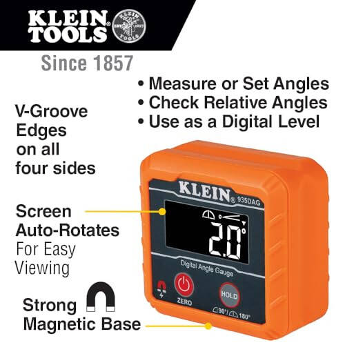 Klein Tools 935DAG Digital Electronic Level and Angle Gauge, Measures 0 - 90 and 0 - 180 Degree Ranges, Measures and Sets Angles - 2