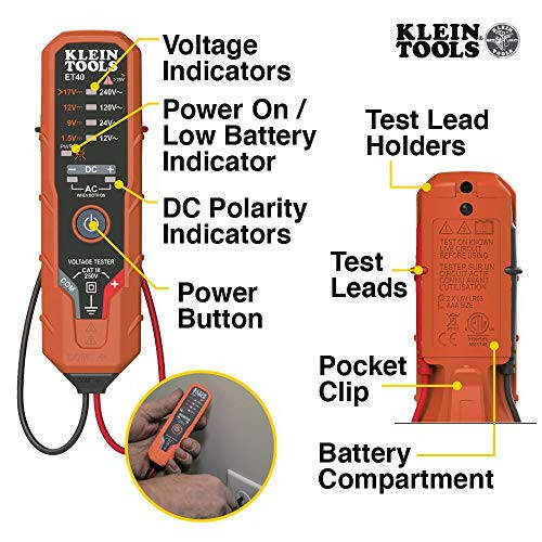 Klein Tools CL120VP Electrical Voltage Test Kit with Clamp Meter, Three Testers, Test Leads, Pouch and Batteries - 6