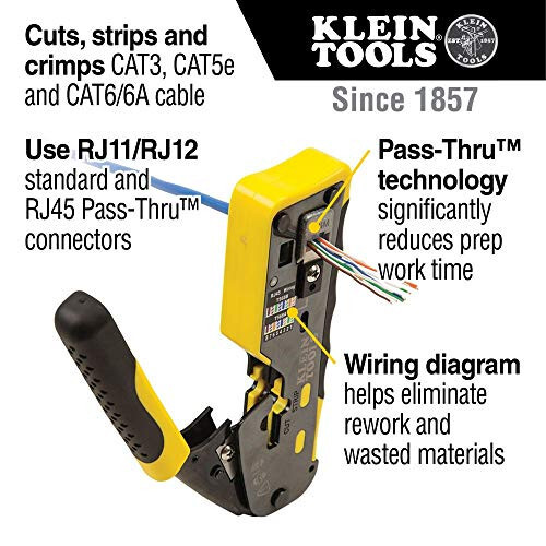 Klein Tools VDV226-110 Kablo Kesici, Soyucu ve Kablo Pense, RJ11/RJ12 Standart, RJ45 Geçiş Konnektörleri İçin - 2