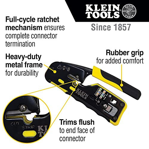 Klein Tools VDV226-110 Kablo Kesici, Soyucu ve Kablo Pense, RJ11/RJ12 Standart, RJ45 Geçiş Konnektörleri İçin - 3