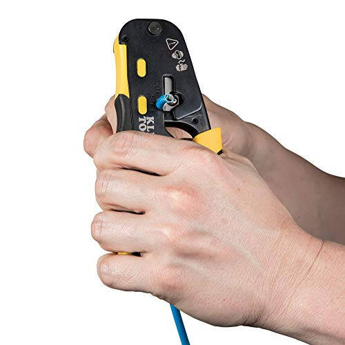 Klein Tools VDV226-110 Ratcheting Modular Data Cable Crimper / Wire Stripper / Wire Cutter for RJ11/RJ12 Standard, RJ45 Pass-Thru Connectors - 5