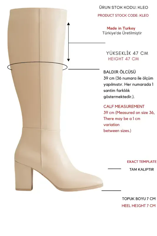 Kleo Beige Leather Heeled (7cm) Side Zippered Daily Use Boot-Beige Leather - 2