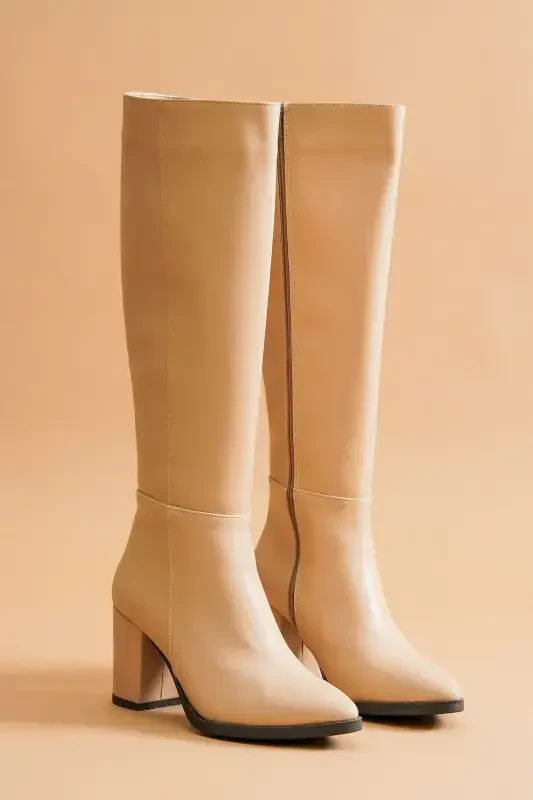 Kleo Nude кожаные туфли на каблуке (7CM) с боковой молнией для повседневного использования - nude - 5